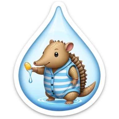 armadillo wearing pajamas inside a drop of water, emoji style sticker