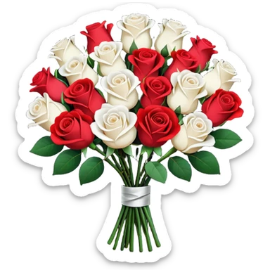 White rose and red rose bouquet with black paper  sticker