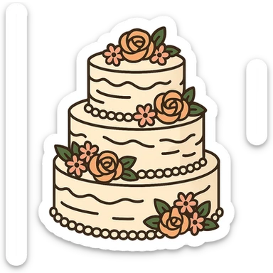 flat toon white buttercream three-tiered wedding cake with flowers sticker