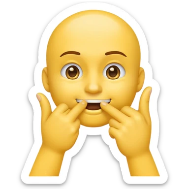 emoji face making shush gesture with finger on lips, other hand pointing at jaw, pressing cheekbones sticker