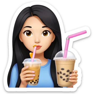woman tanned long black hair, hot, drinking bubble tea sticker