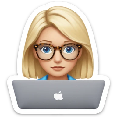  blonde hair woman blue eyes with tortoise shell print glasses on mac book  sticker