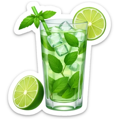 Make a mojito in she style of an emoji in a small glas  sticker