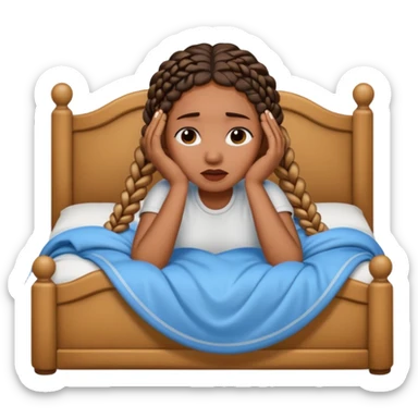 Black woman with braids in a big king size bed by herself crying sticker