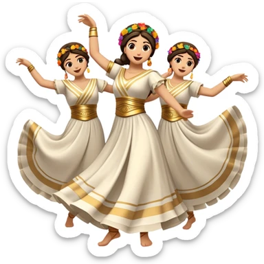 Cinematic Realistic Sirtaki Dance Emoji, depicted as a vibrant traditional Greek dance scene with flowing movements and expressive costumes, rendered with dynamic textures and warm festive lighting that captures its cultural exuberance. sticker