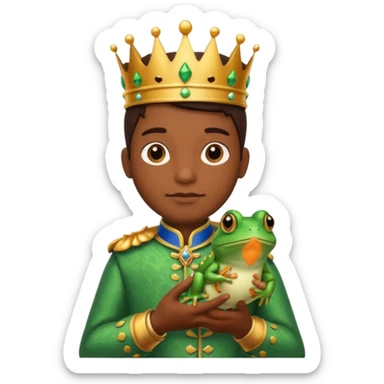 Make me a cute short king with a pet frog sticker