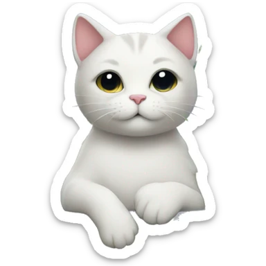 A cat holding flowers in a starry space sticker