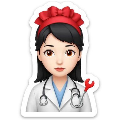 doctor with black hair and red hairclips  sticker