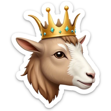 Side view of a goat with a crown sticker