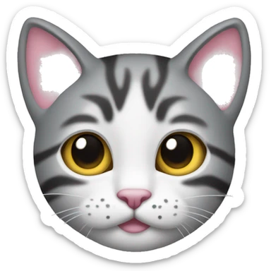 Cat with clear white face, little black spot like mustache under nose, pink ears, and forehead and under ears the fur is blach, yellow eyes  sticker