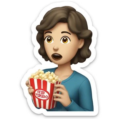 White brunette woman putting popcorn in her mouth sticker
