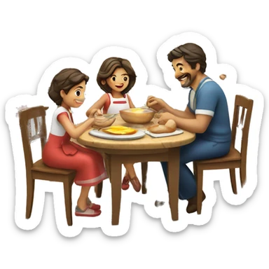 Italian family preparing breakfast at cozy kitchen  sticker