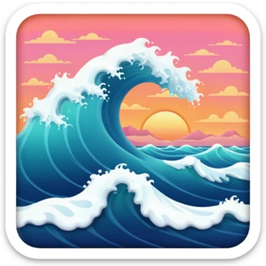 Ocean waves with sunset  sticker