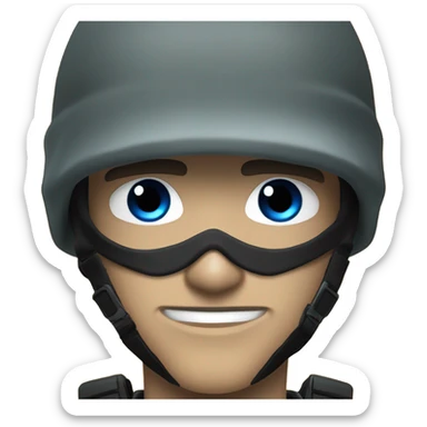 male, pale skin, call of duty black face mask, camo tactical gear, combat boots, black beanie, blue eyes sticker
