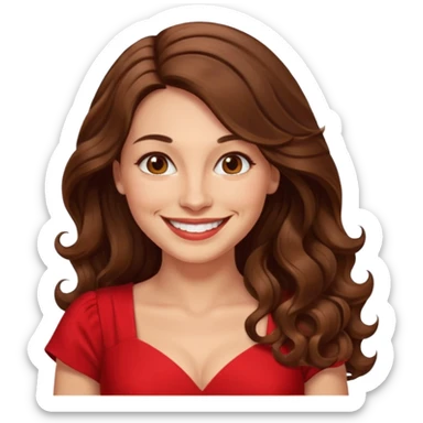 40 yr croatian woman, long wavy brown hair, big smile, side part, 
 sticker