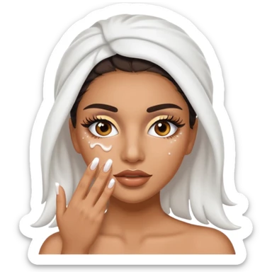 Baddie Latina emoji with fake lashes and white nails with white liquid covering her face sticker