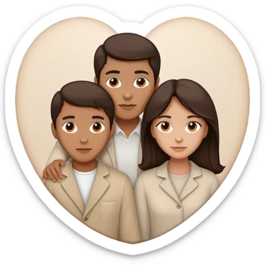 A couple with dark brown hair and mixed skin tone inside a white heart, both wearing beige clothes sticker