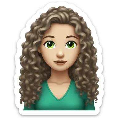 White girl dark brown shoulder long very curly hair and green blue eyes  sticker