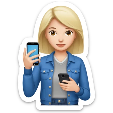 woman casual clothes holding one phone in one hand sticker