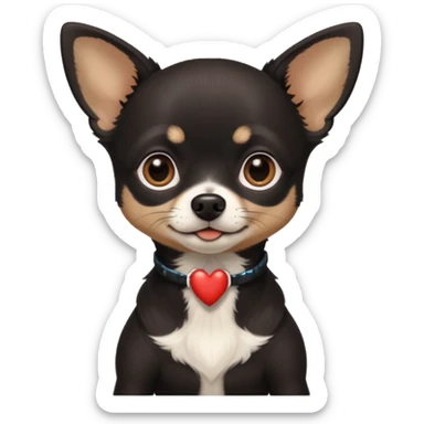 Very Dark black Chihuahua with white markings On the neck In Telegram style sticker