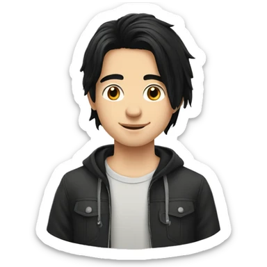 european teenager boy long black hair sticker
