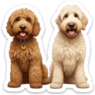1 tan color and 1 brown color labradoodles standing next to each other  sticker