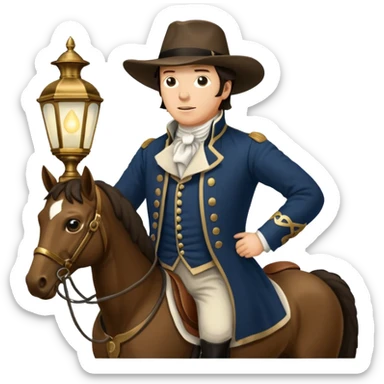 paul revere with lamp alerting about british coming on his horse sticker