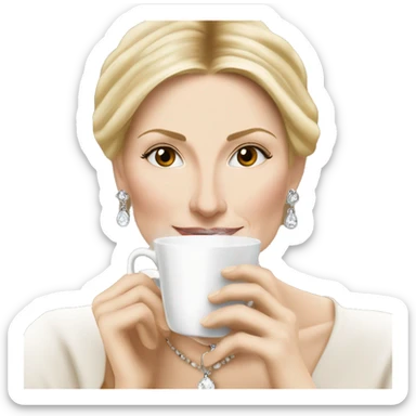 Kelly Rutherford with jewellery wearing white drinking cappucino sticker