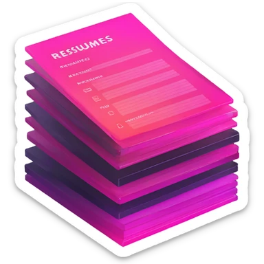 stack of resumes, transparent glass with bright pink gradient from #FF335F to #FF99AA, soft shadows and highlights, minimalistic sticker