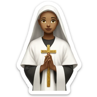 Young white femail Priest, with Ankh on vestments, in prayer sticker