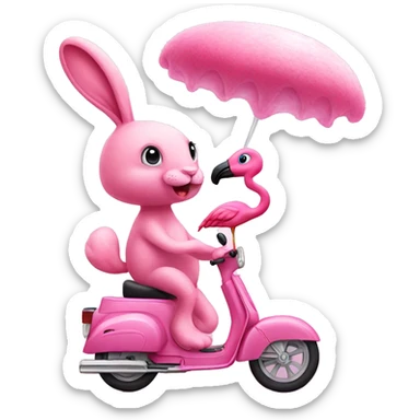 pink bunny and pink flamingo riding pink cotton candy sticker
