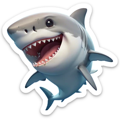 Cinematic Cute Yawning Great White Shark Portrait Emoji, Head tilted slightly with a dramatic, wide-open yawn, showcasing its robust, streamlined form with a slightly open mouth revealing powerful jaws and sleepy, half-closed eyes, Simplified yet irresistibly adorable features, highly detailed, glowing with a soft, cozy oceanic glow, high shine, relaxed yet expressive, stylized with a hint of whimsical aquatic ease, soft glowing outline, capturing the essence of a drowsy yet affectionate great white shark that appears ready to stretch and yawn its way out of the screen! sticker