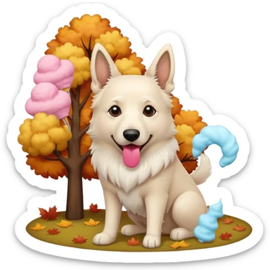 White belgian Shepard loves Cotton candy  in fall sticker
