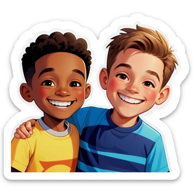 two boys smiling indoors sticker