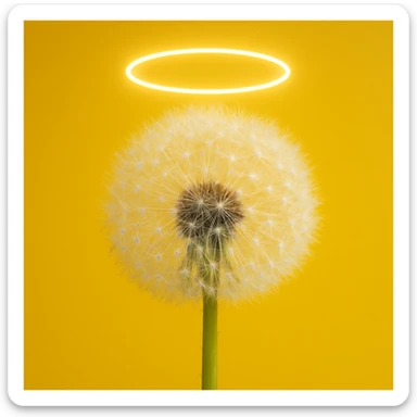 a dandelion with a halo and a yellow background sticker