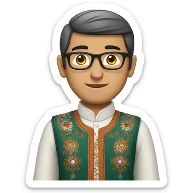 Uzbek man with glasses wearing national outfit sticker