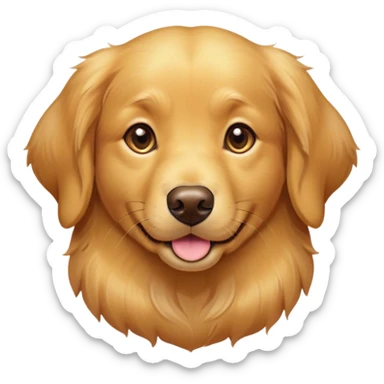 Cinematic Cute Golden Retriever Portrait Emoji, Head tilted playfully and inquisitively, showcasing a rich, glossy golden coat with a healthy sheen, round, sparkling brown eyes filled with curiosity, Simplified yet irresistibly adorable features, highly detailed, glowing with a warm, friendly glow, high shine, affectionate and lively, stylized with a touch of whimsy, bright and endearing, soft glowing outline, capturing the essence of a mischievous yet loving companion, so playful it feels like it could leap out of the screen and into your arms! sticker