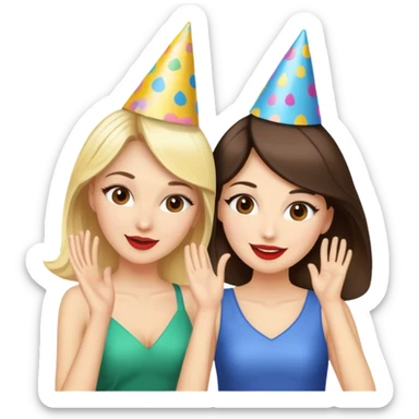 A brunette and a blonde dancing at their 30th bday sticker