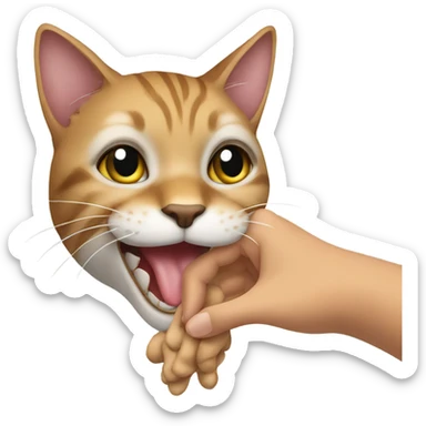 Cat biting a ladies hand sticker