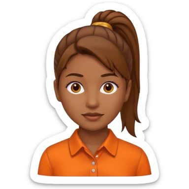 brown ponytail woman in orange collared shirt sticker