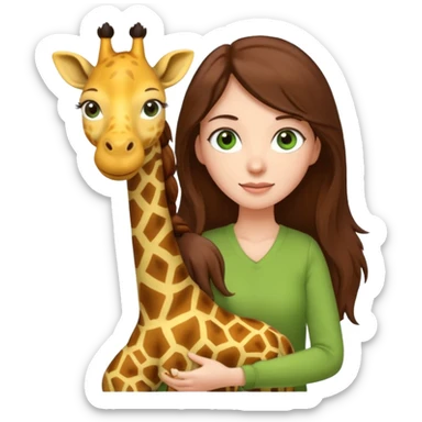 woman with long brown hair green eyes girl emoji pulling up a giraffe plushie sticker