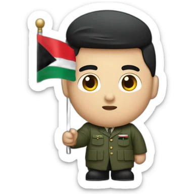 Kim Jung Un holding Palestinian flag sticker