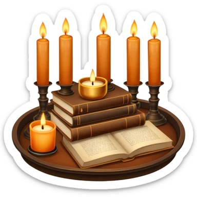 vintage tray with books and candle sticker