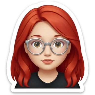 girl with chubby cheeks, long red hair, and silver glasses. Black clothes sticker