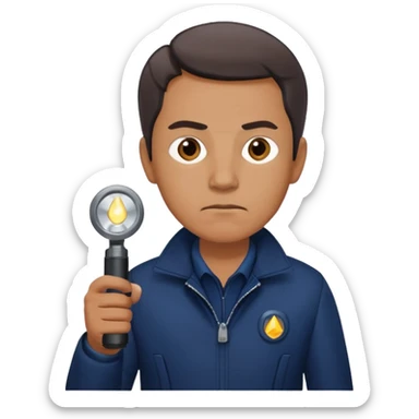 Security, Middle-aged, wearing navy blue jacket, serious facial expression, holding flashlight, full body sticker