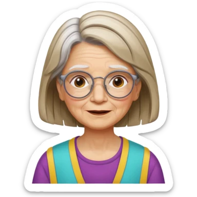 Grandma grandmother Gypsy alternative lifestyle concerned happy wise granny wire rims haircut long hair medium hair brown and white streaked hair sticker