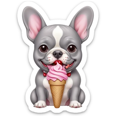 Gray french bulldog eating ice cream sticker