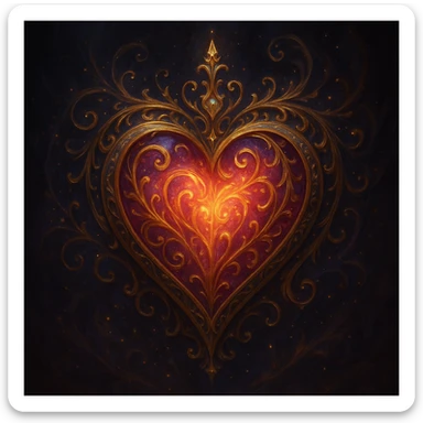 heart in a fantasy style, magical, ornate, glowing, intricate details sticker