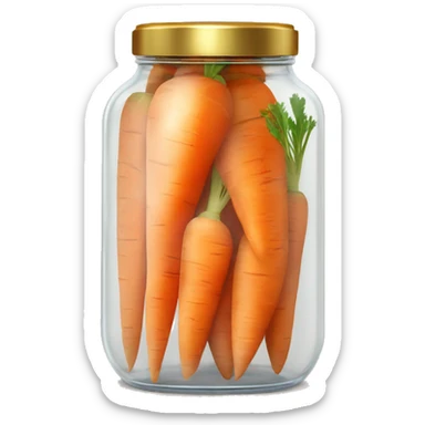Realistic sliced carrots in a glass jar with a gold screw on lid on the top. sticker