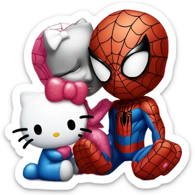Spiderman and hello kitty kissing  sticker